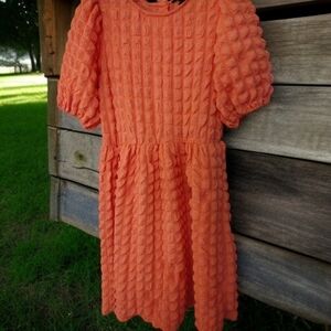 Forever 21 Coral Vibrant Popcorn Texture Mini Babydoll 90s Dress Spring Summer